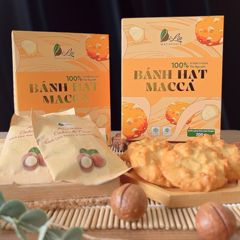 Bánh hạt macca DiLin, 80% hạt macca Tây Nguyên, bổ sung năng lượng | Macadamia nuts Cookies | 200gr