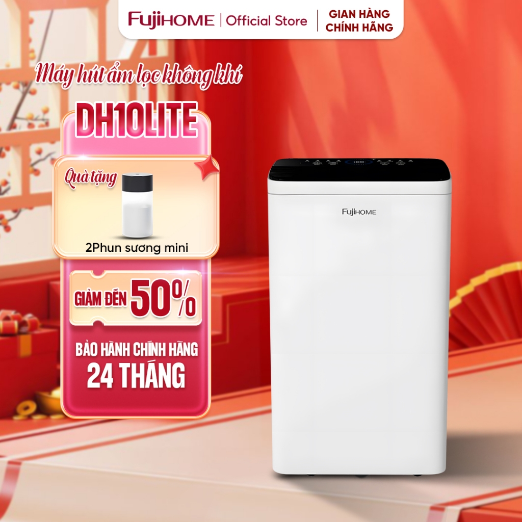 Máy hút ẩm lọc không khí Ion Fujihome DH10LITE Công nghệ máy nén hút nhanh, 4 chế độ hút ẩm Phòng Ngủ khách sấy quần áo