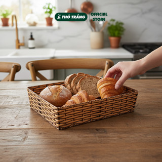 Khay nhựa giả mây hình chữ nhật đựng hoa quả, bánh kẹo đồ dùng đa năng