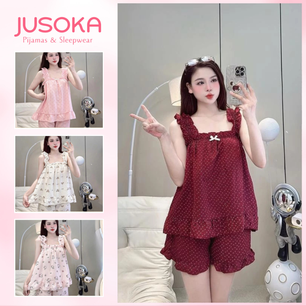 Bộ Ngủ Mặc Nhà JUSOKA 2 Dây Chất Đũi Siêu Xinh DU10 Dễ Thương - Dành Cho Nữ - Quần Áo Ngủ Women