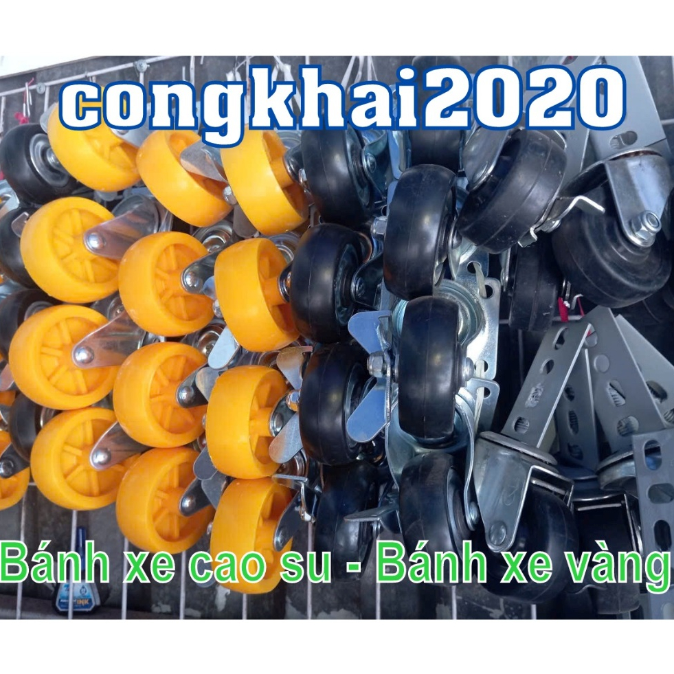 (Tặng kèm ốc kệ) Bánh xe đẩy 80 chịu lực - Bộ bánh xe Cao su đen  - Dùng bắt vào khung V lỗ đa năng