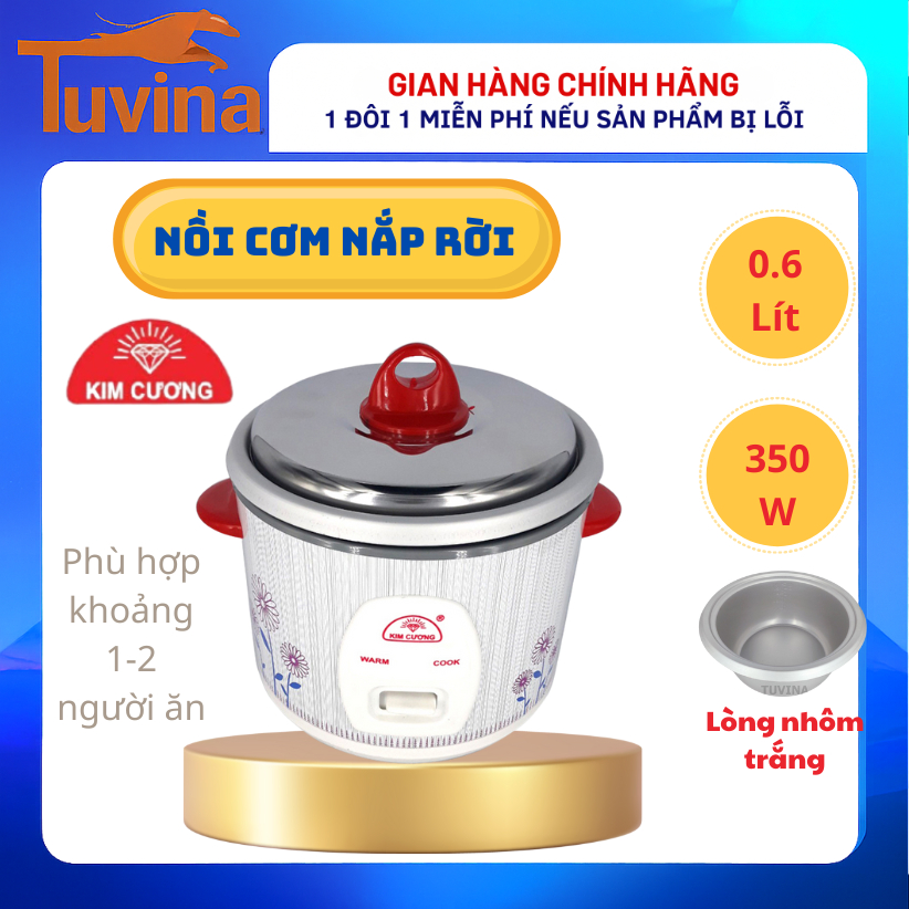 Nồi Cơm Điện Mini 0.6L Kim Cương KC-0.6LR 350W | Lòng nhôm KHÔNG chống dính | Giao màu ngẫu nhiên