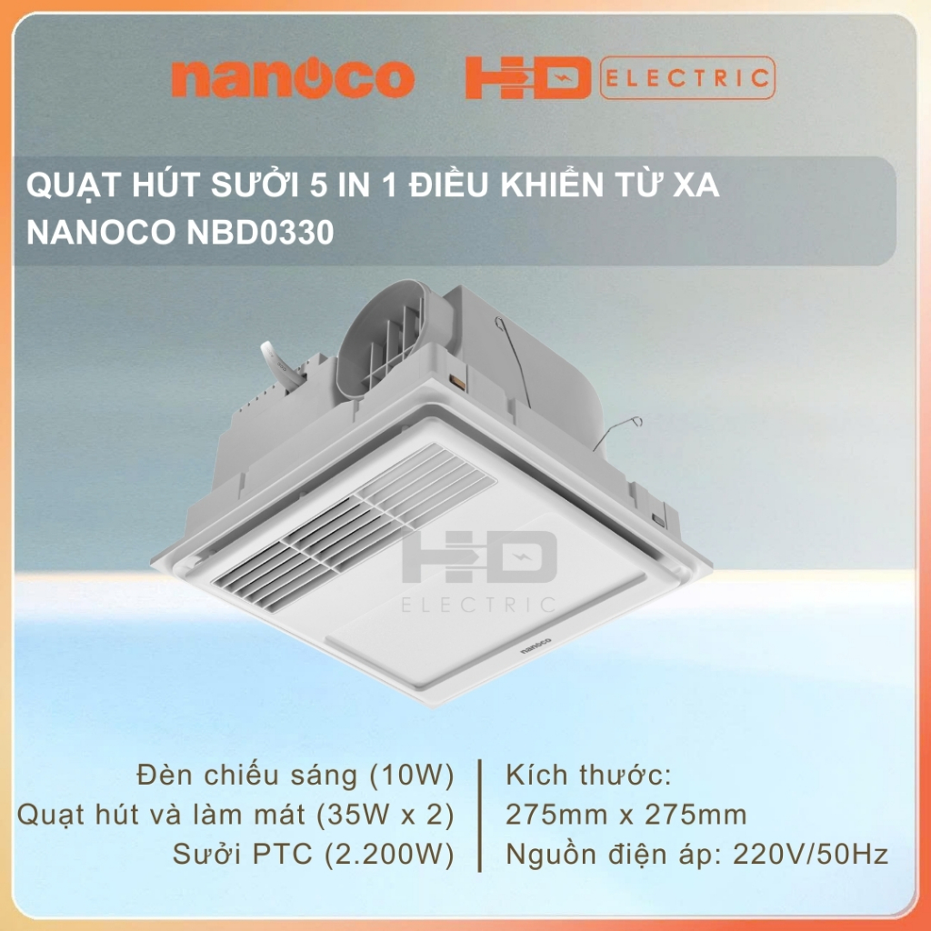 Quạt hút sưởi 5 in 1 Nanoco NBD0330 có remote tiện lợi