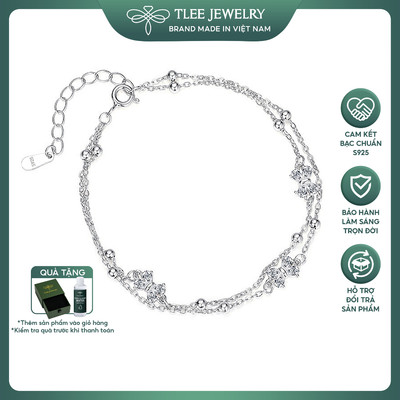 Lắc tay bạc nữ TLEE charm nơ đá cánh hồ điệp nối dây bi nữ tính TLEEJEWELRY