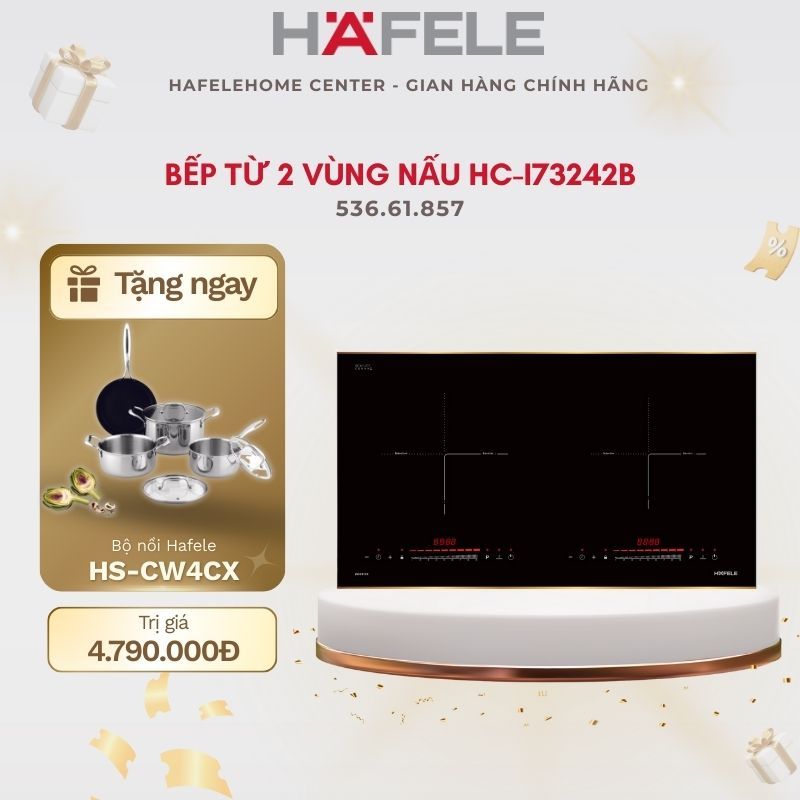 [TẶNG BỘ NỒI CHẢO] Bếp Từ 2 Vùng Nấu HC-I73242B Hafele 536.61.857 - Mặt Kính Schott Ceran