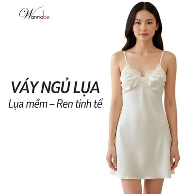 Đầm ngủ nữ cao cấp WANNABE váy ngủ 2 dây cúp ngực phủ 2 lớp tạo độ phồng giúp ngực căng tròn DNS38