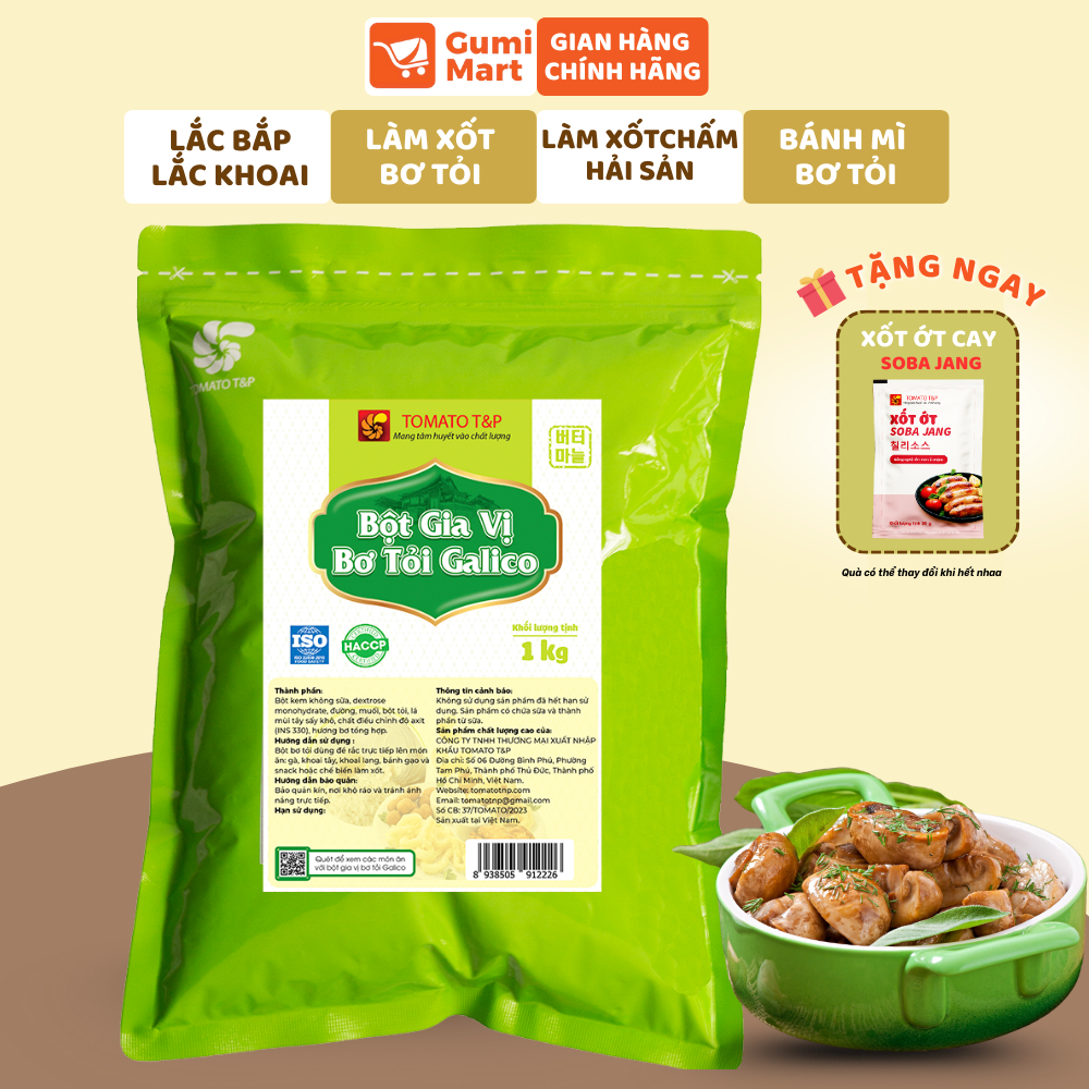 Bột Bơ Tỏi Tomato T&P Lắc khoai tây chiên, Gà Rán, Bột Gia Vị Bơ Tỏi Làm Sốt Bơ Tỏi - Gói 1Kg