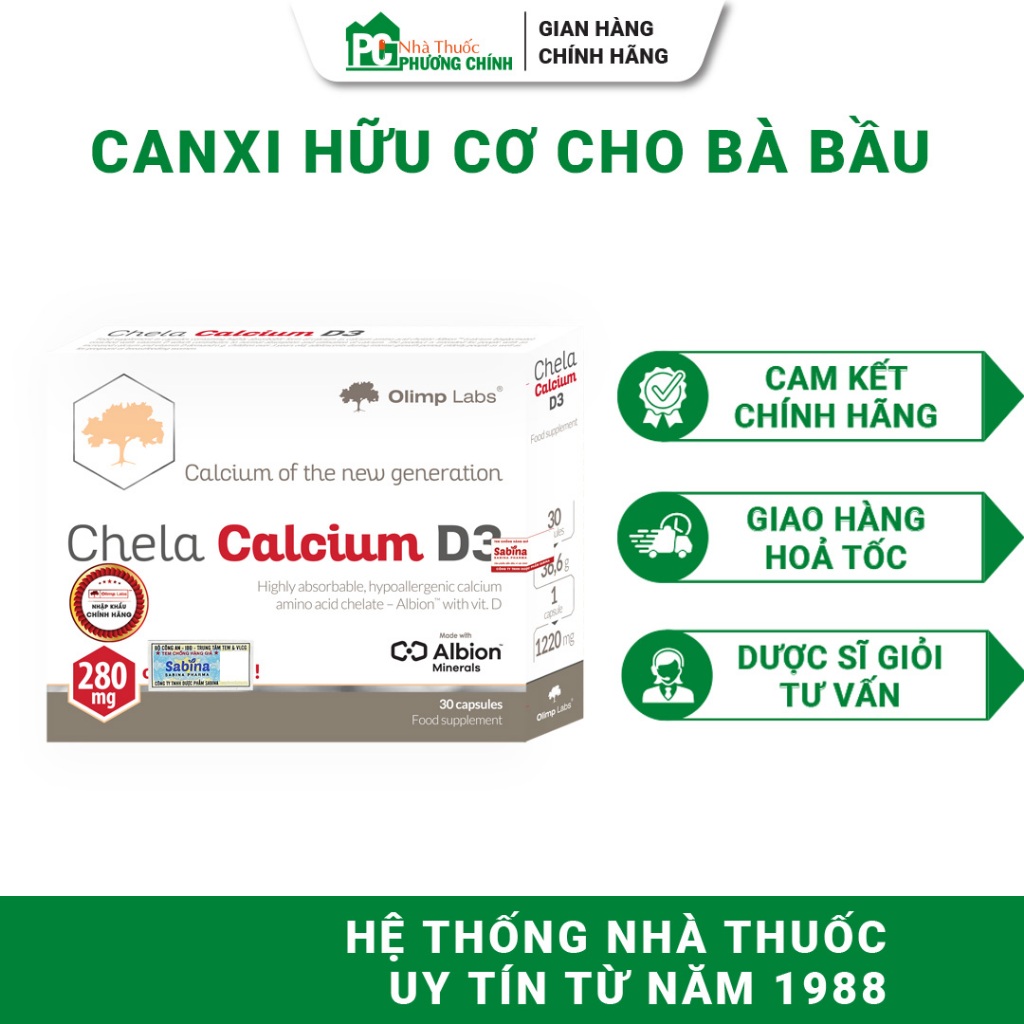 Canxi Hữu Cơ Cho Bà Bầu Olimp Labs Chela Calcium D3 - Hỗ Trợ Xương Răng Chắc Khoẻ 30 Viên/Hộp