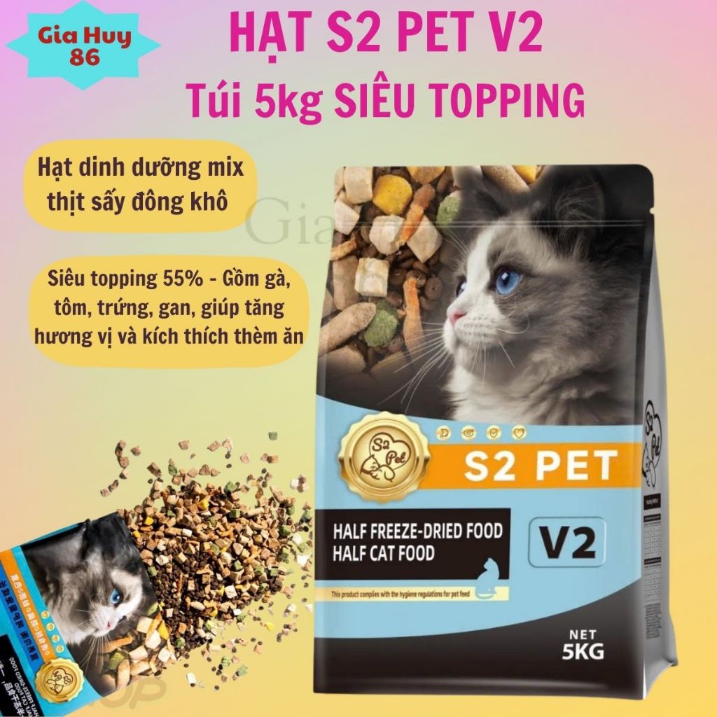 5KG hạt cho mèo s2pet V2 nhiều topping cho mèo ăn ngon khỏe mạnh