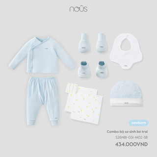 Nous Newbon Set quà tặng 6 món, combo cho bé trai sơ sinh chất petit mềm mịn màu xanh dưới 5.5kg