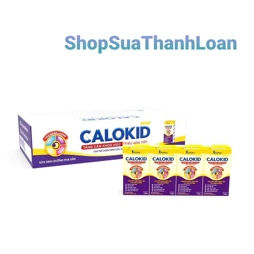 [HSD T9-2026] COMBO 4 LỐC 16 Hộp Sữa Pha Sẵn Vitadairy CALOKID GOLD 110ml.