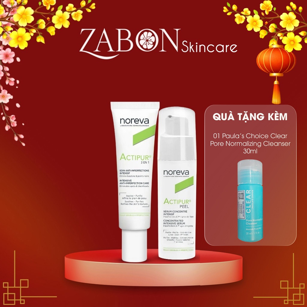 Combo Noreva Actipur 3 En 1 bôi giảm mụn 30ml & Noreva Actipur Peel Concentrated giảm mụn và giảm th