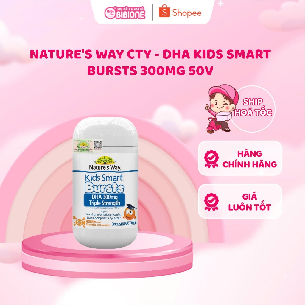 Áp Dụng DHA 300mg Hỗ Trợ Bé Sáng Mắt Và Clever Kids Smart Bursts 50 Viên - BibiOne