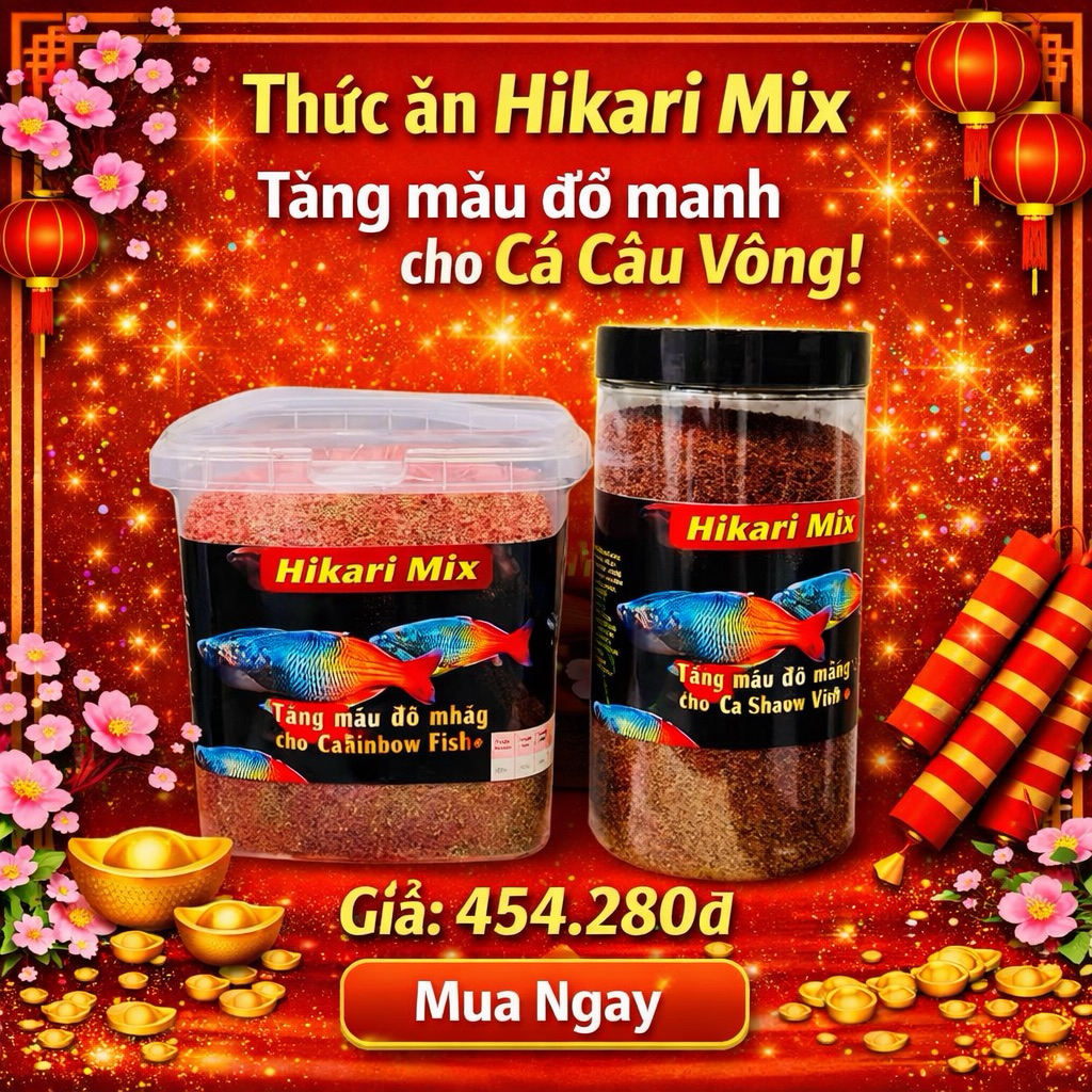 (Sp shop chuyên sỉ)Cám hikari mix 5in 1 loại to cho cá cảnh, siêu kích size, kích màu