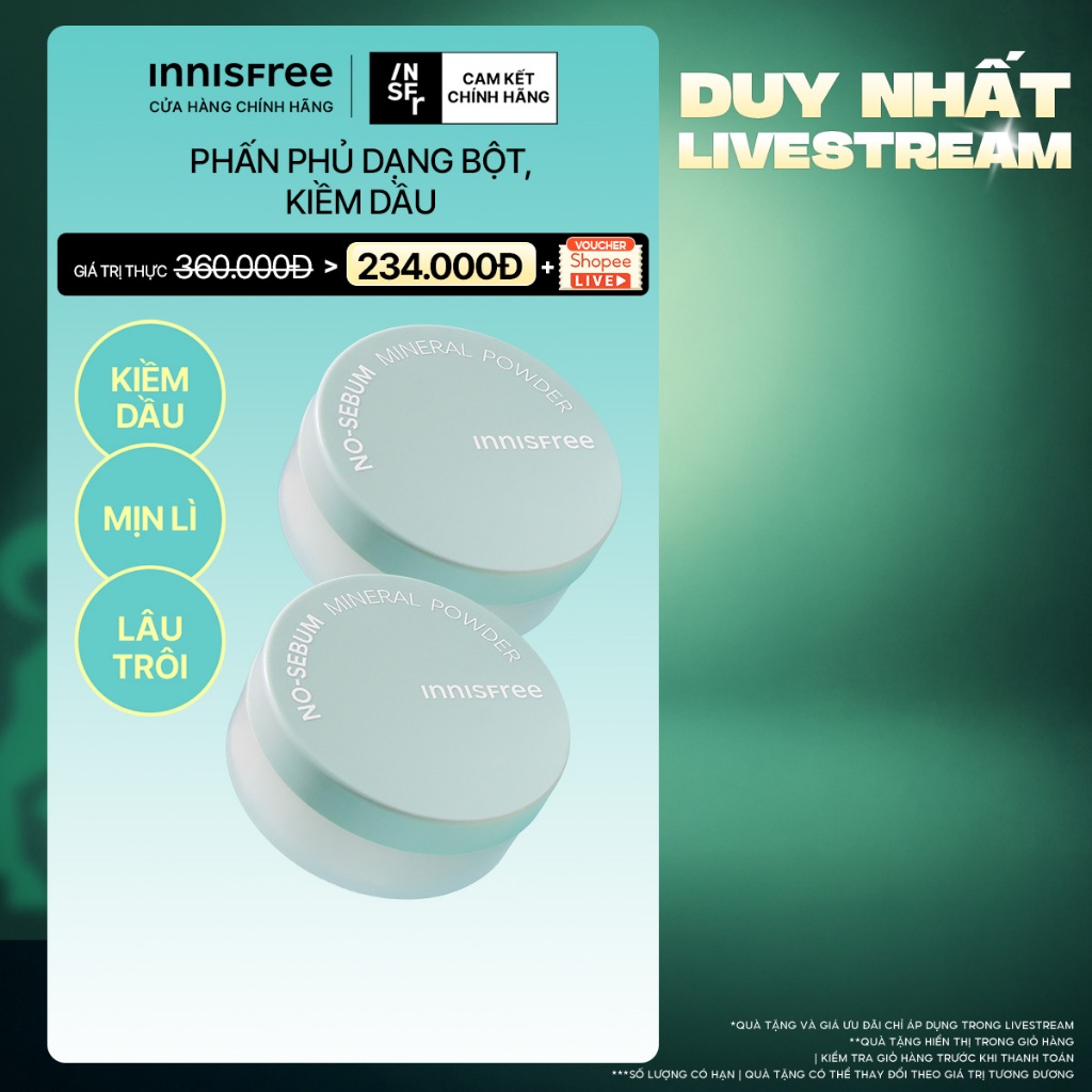 INNISFREE x Bộ 2 Phấn phủ kiềm dầu dạng bột innisfree No Sebum Mineral Powder 5g