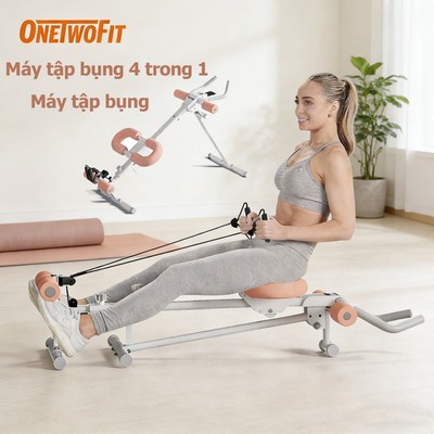 OneTwoFit Thiết bị tập cơ bụng cho phòng gym tại nhà, Thiết bị tập thể dục 4 trong 1 - Chèo thuyền, Leg Press, Ghế La Mã