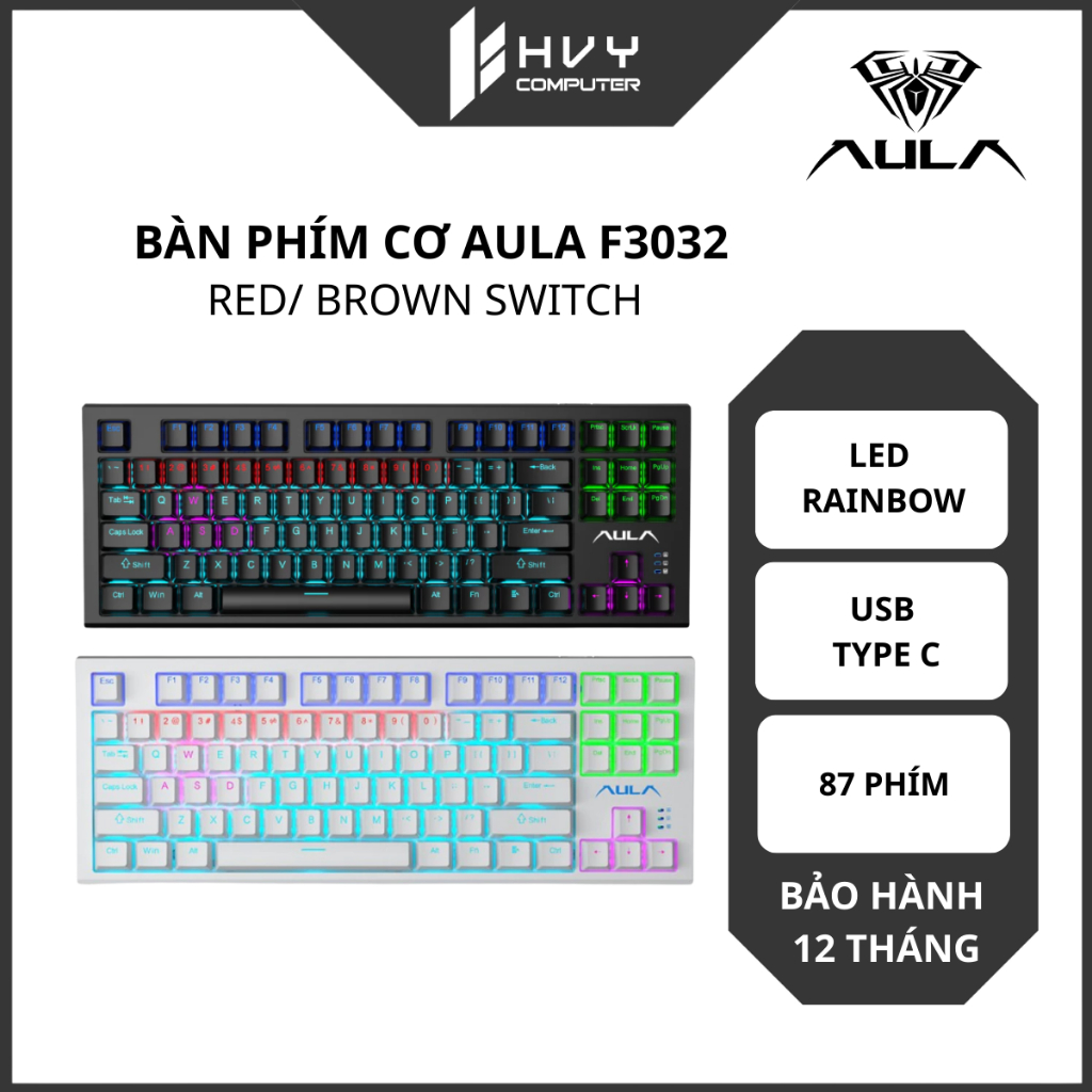 Bàn phím cơ Gaming có dây AULA F3032 ( LED Rainbow / Mạch xuôi /USB type C ) - Hàng Chính Hãng