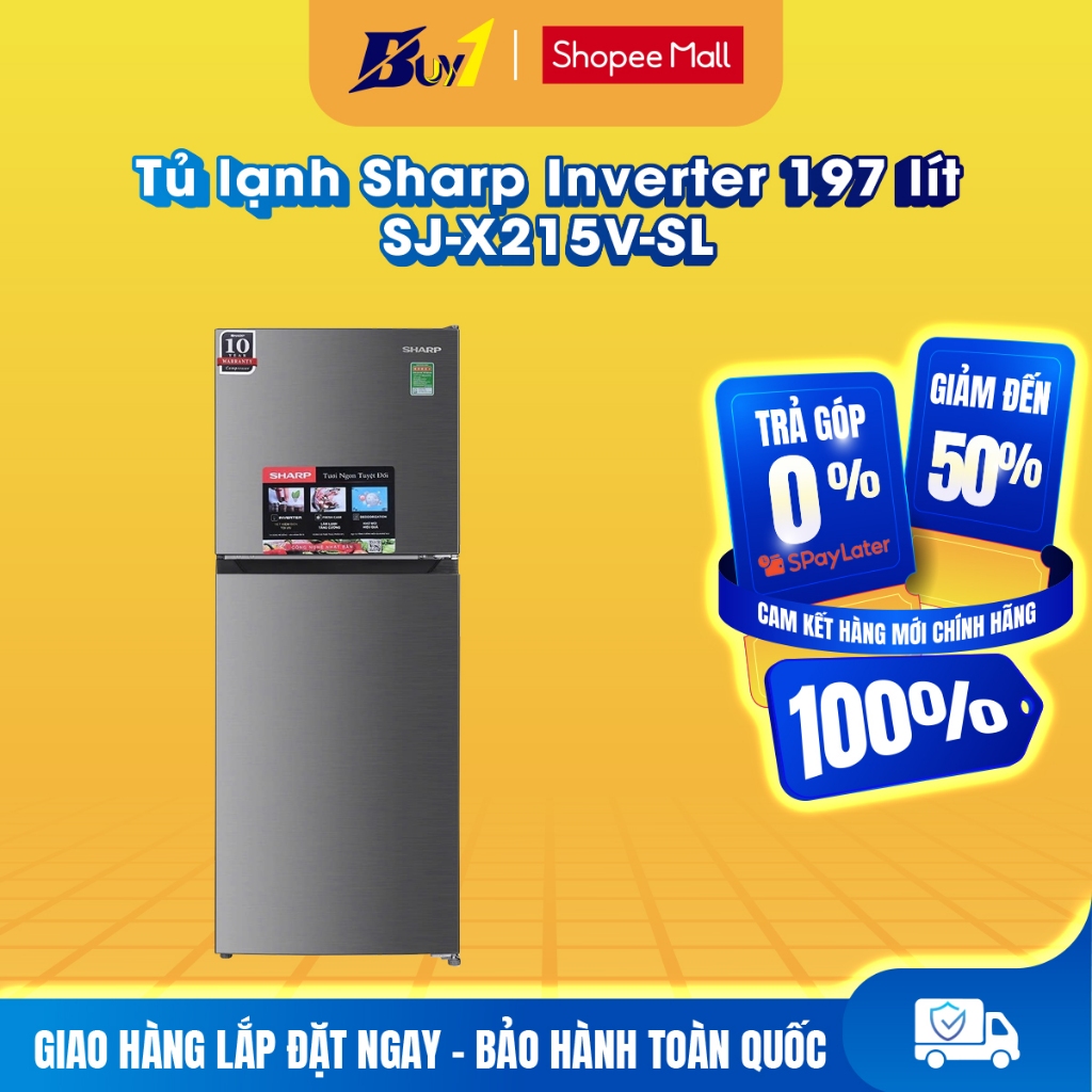 SJ-X215V-SL - Tủ lạnh Sharp Inverter 197 lít SJ-X215V-SL - Hàng chính hãng