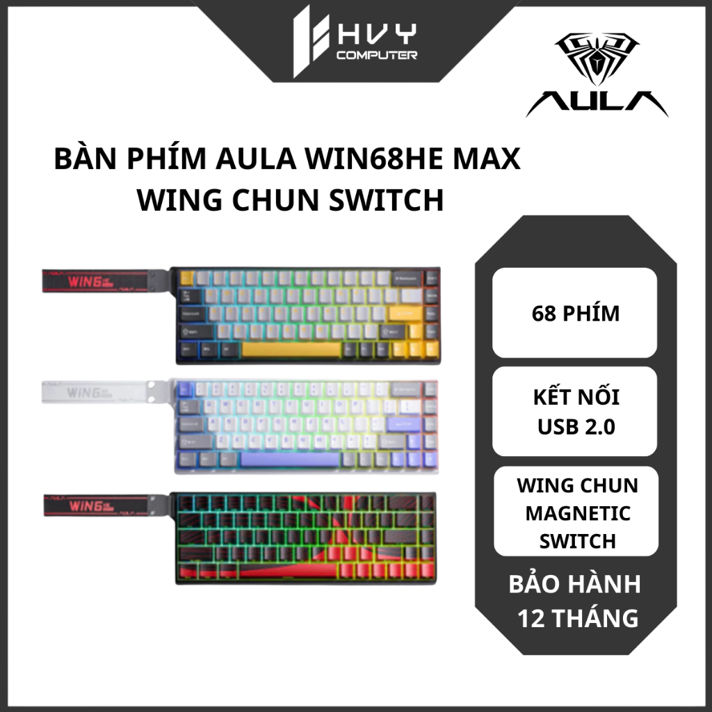Bàn phím AULA WIN68HE MAX Wing Chun switch gõ mượt, RGB, 68% gọn nhẹ - Hàng Chính Hãng