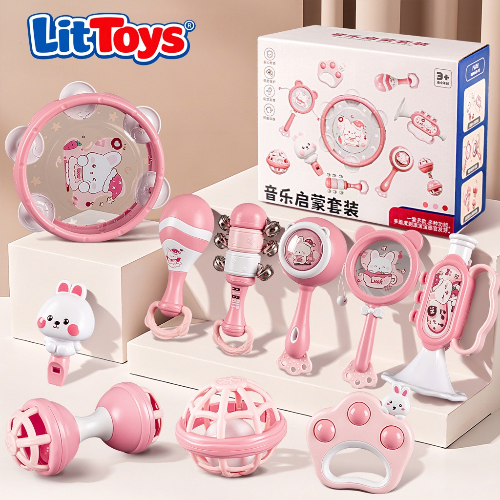 Đồ Chơi Lục Lạc Gặm Nướu Cầm Tay 10 Món ToysLit Cho Bé Xúc Xắc Gặm, Nắm An Toàn Không Lo Độc Hại