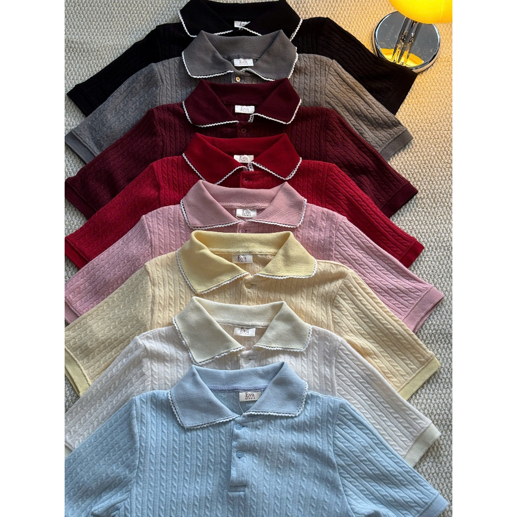 NAVIE X EVA - Áo polo len dệt kim phối ren thời trang nữ | BigBuy360 - bigbuy360.vn