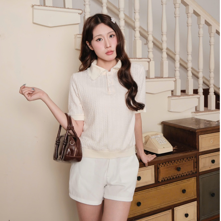 NAVIE X EVA - Áo polo len dệt kim phối ren thời trang nữ | BigBuy360 - bigbuy360.vn