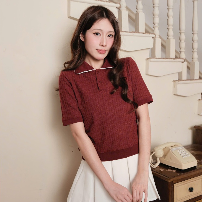 NAVIE X EVA - Áo polo len dệt kim phối ren thời trang nữ | BigBuy360 - bigbuy360.vn