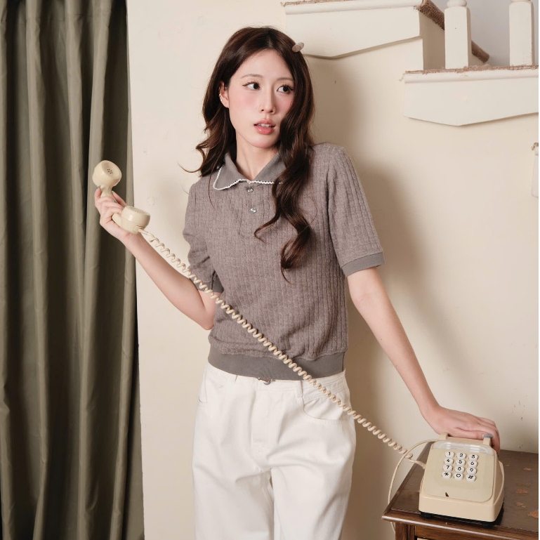 NAVIE X EVA - Áo polo len dệt kim phối ren thời trang nữ | BigBuy360 - bigbuy360.vn