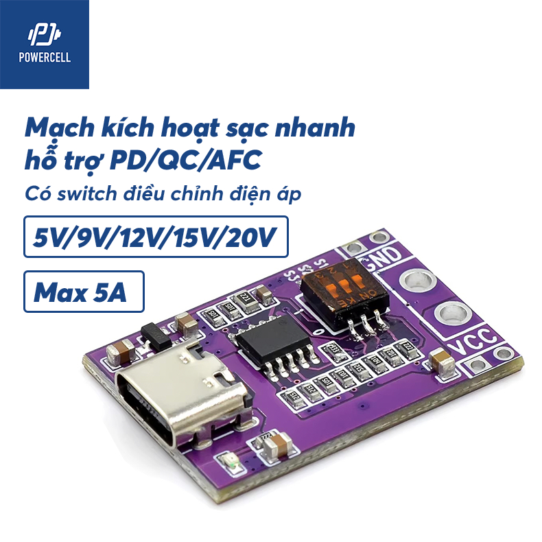 Mạch Trigger typeC PD/QC/AFC Mạch Kích Mồi Sạc Nhanh 5V 9V 12V 15V 20V có switch chỉnh điện áp size 
