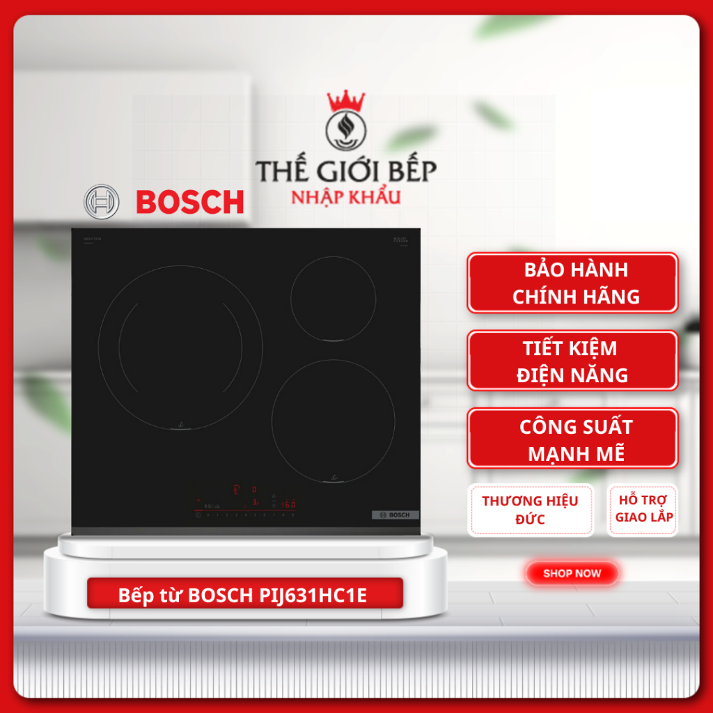 Bếp từ BOSCH PIJ631HC1E Series 6 - 3 Vùng Nấu, 17 Mức Gia Nhiệt, Thiết Kế Sang Trọng