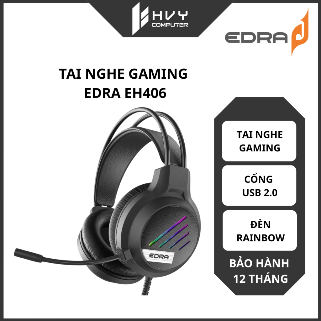 Tai nghe EDRA EH406 LED RGB, Micro Chống Ồn - Hàng chính hãng