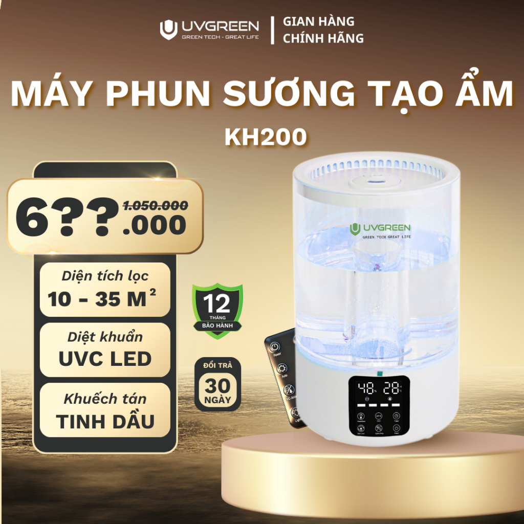[SKVL] Máy Phun Sương Tạo Ẩm UVGREEN KH200 - Khuếch Tán Xông Hơi Tinh Dầu Thơm Phòng Khử Khuẩn