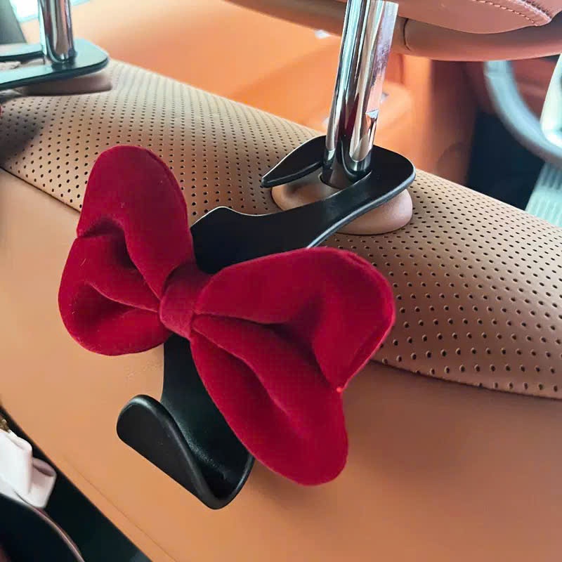 Móc treo đồ chữ S gắn icon nơ nhung sau ghế, sang trọng, treo đồ tiện lợi