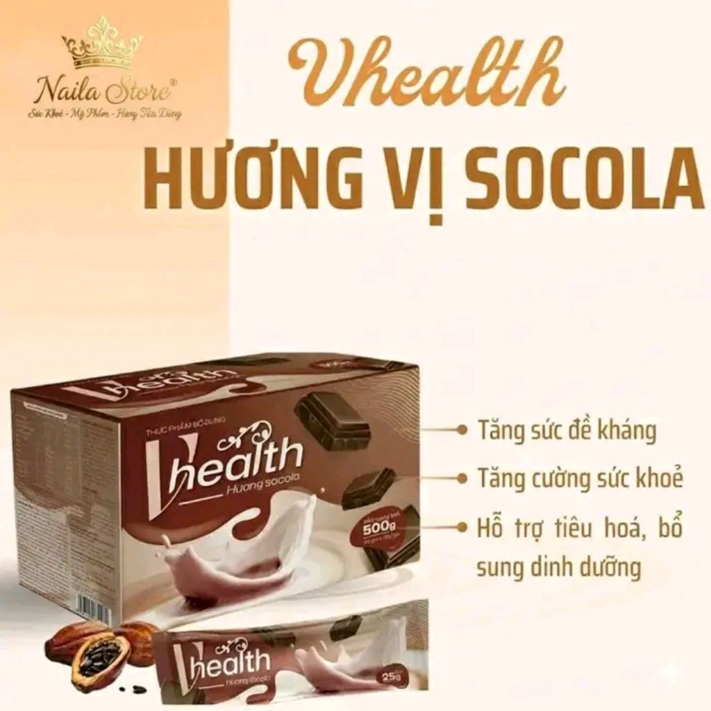 [CHÍNH HÃNG] Thức uống Dinh Dưỡng Vhealth Chocolate - Bữa ăn dinh dưỡng lành mạnh - 500g/ hộp × 20 g