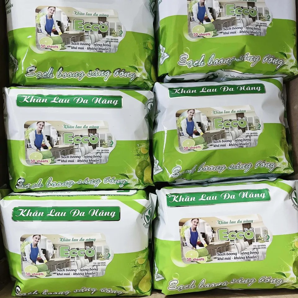 Combo 10 gói khăn ướt đa năng ECCO Sạch Bóng Dầu Mỡ, Tẩy Mùi Tanh 50 tờ/ gói ECCO