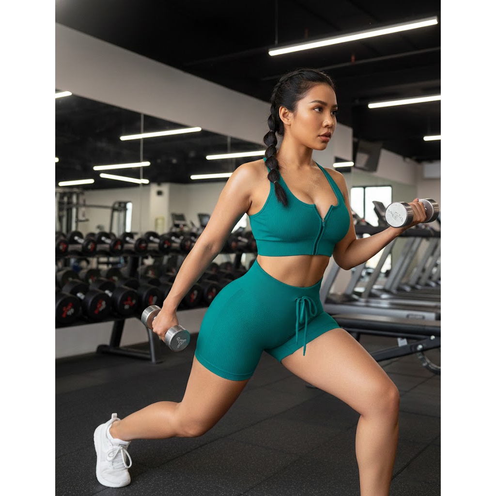 Set đồ tập gym yoga nữ GM001 áo bra khóa kéo phối quần short thể thao ôm dáng