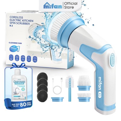 Máy Cọ Rửa Điện Cầm Tay Đa Năng Mifan K3 25W - Kèm 4 Đầu Chổi, Pin Sạc 2000mAh, Chống Nước IPX7, Tốc Độ 500rpm, BH 12 Th