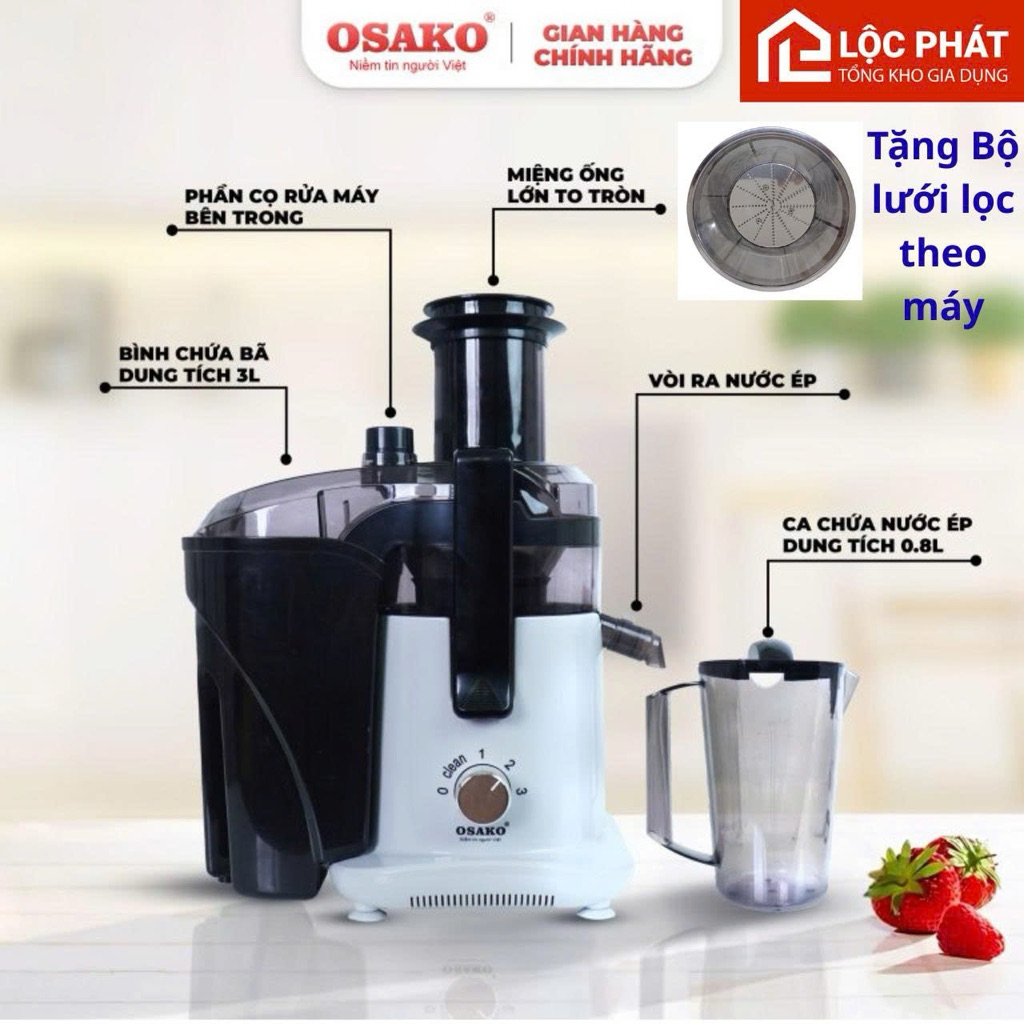 Máy ép trái cây nhanh Osako EP-612 - công suất 1000W - cải tiến có chổi vệ sinh lưới mịn 0.3mm bảo hành 2 năm.