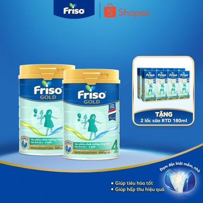 [KOL] [Tặng 2 lốc RTD 180ml] Combo 2 Lon Sữa Bột Friso Gold 4 800G/850G (cho trẻ từ 2-6 tuổi)