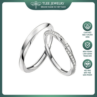 Nhẫn đôi bạc nam nữ TLEE Infinite Love xoắn mềm freesize đính đá sang trọng TLEEJEWELRY