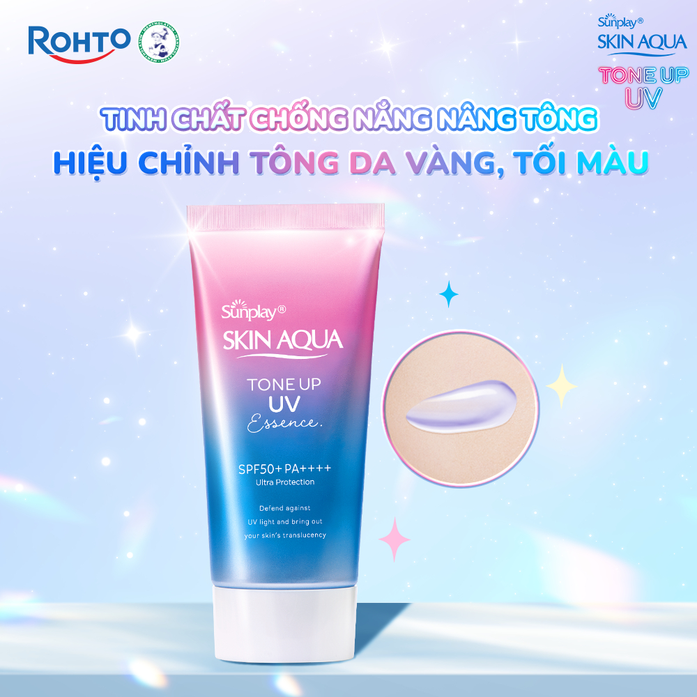 Kem chống nắng nâng tông cho da tối màu dạng tinh chất Sunplay Skin Aqua Tone Up UV Essence Lavender SPF 50+ PA++++ 50g