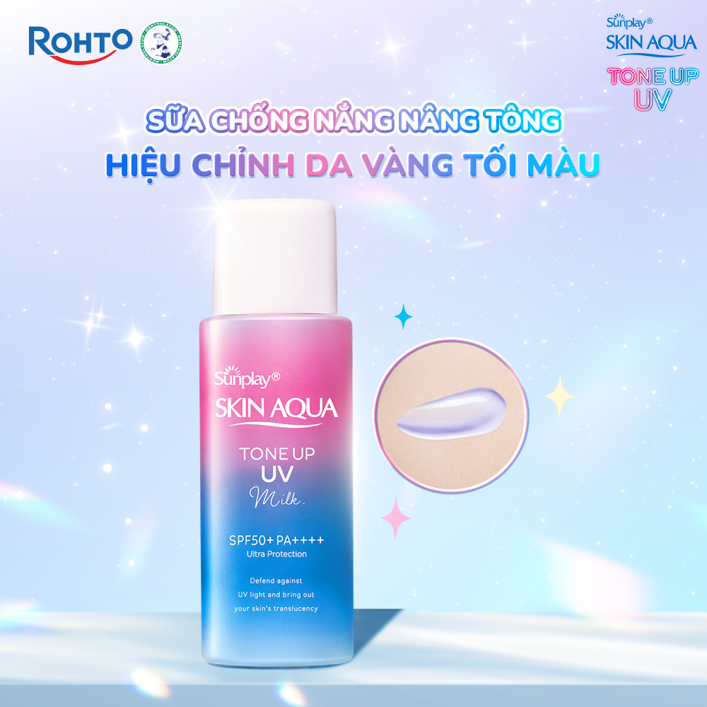 Kem chống nắng nâng tông cho da tối màu & da vàng, dạng sữa Sunplay Skin Aqua Tone Up UV Milk Lavender SPF 50+ PA++++50g