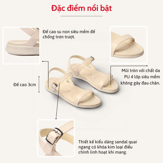 Giày Sandal Đế Xuồng 3cm Quai Ngang Pixie H230