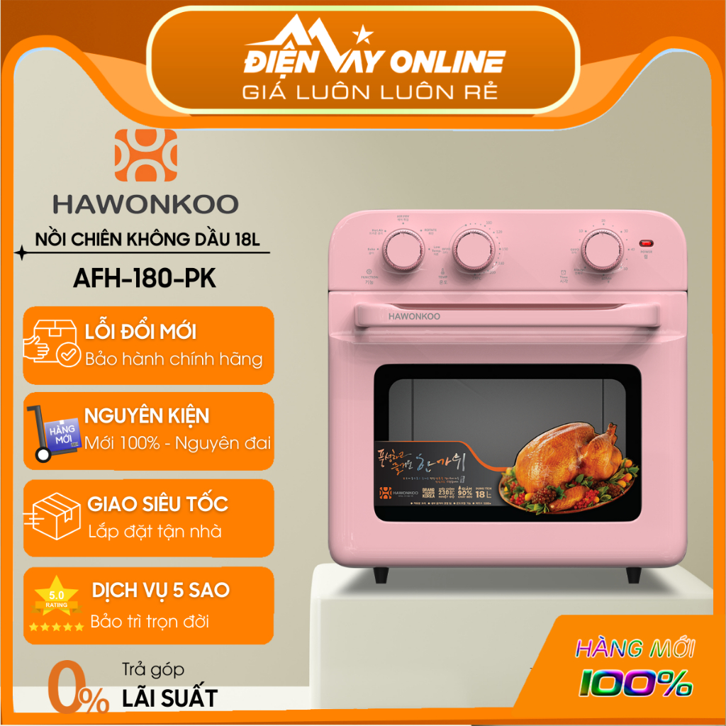 [CHÍNH HÃNG] Nồi Chiên Không Dầu Hawonkoo AFH-180 18L, Nướng Than Độc Quyền, 5 Chức Năng