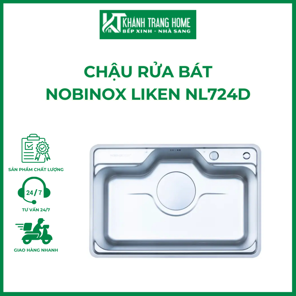 Chậu rửa bát NOBINOX LIKEN NL724D inox 304 POSCO cao cấp, đầy đủ phụ kiện - Khánh Trang Home