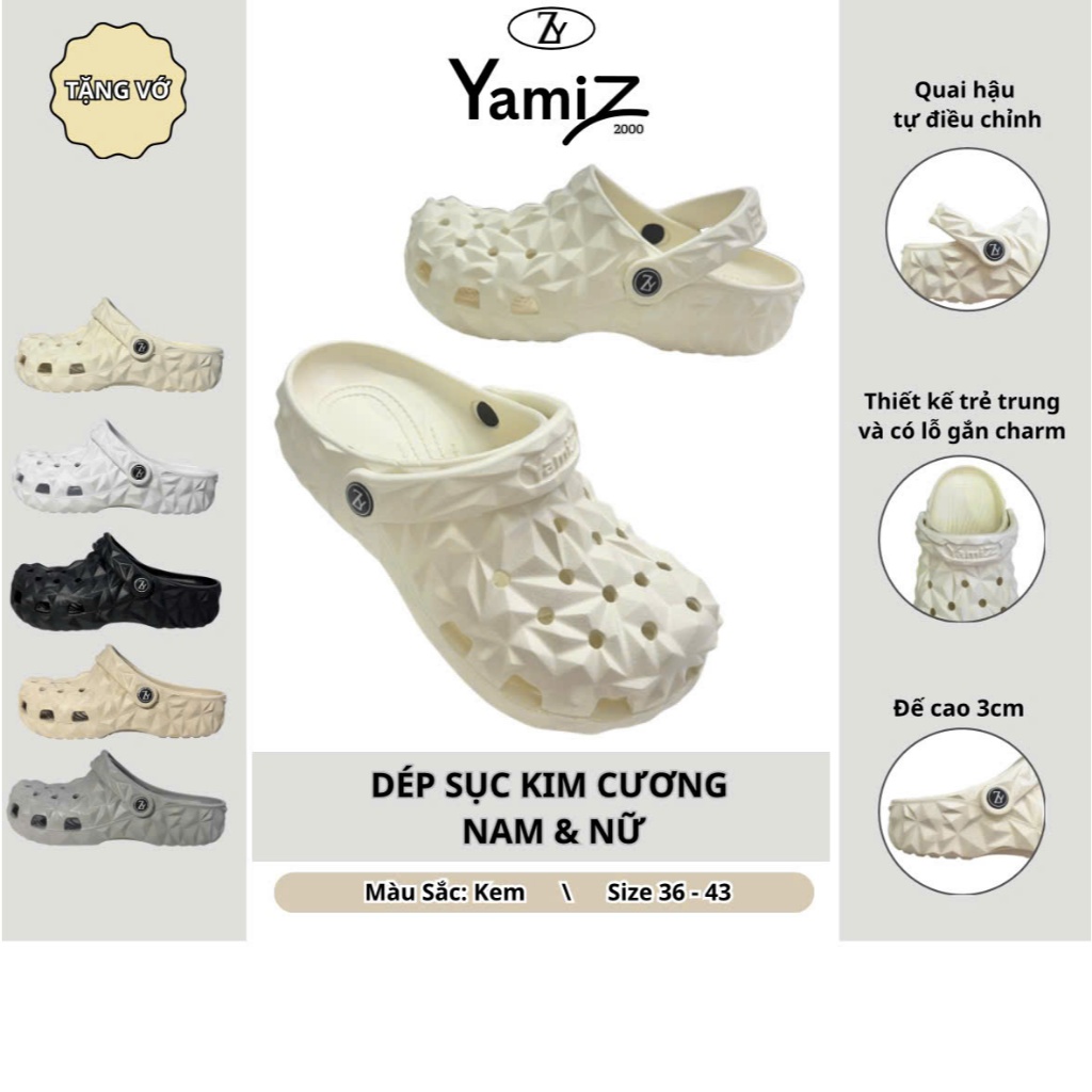 Dép sục Yamiz Kim Cương Nam Nữ đúc nguyên khối EVA cao 3cm êm nhẹ chống trơn trượt - YZ04