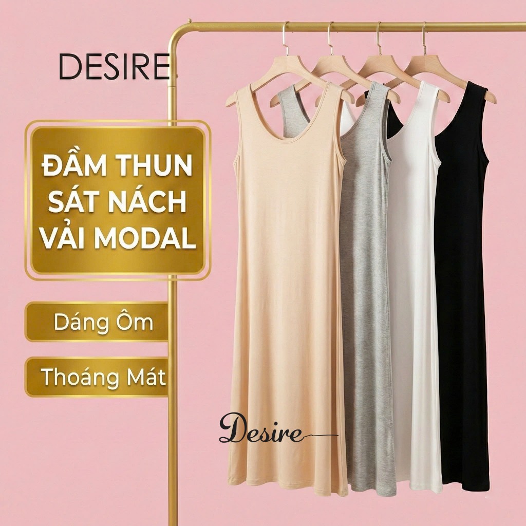 Váy thun sát nách mặc lót vải modal (Gỗ sồi) dáng ôm cổ tim mịn mát BTM-1012 Đầm thun mặc lót