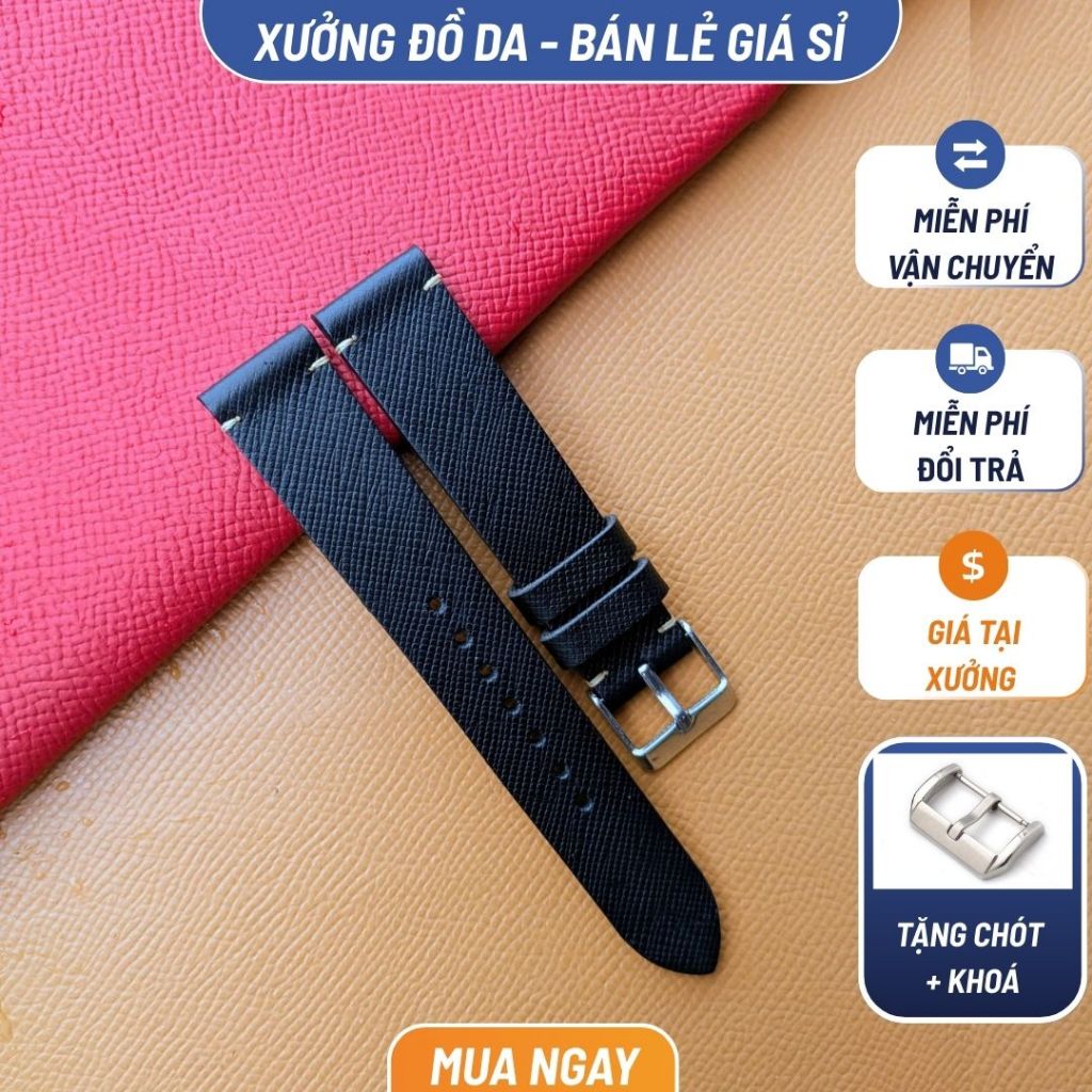 Dây đeo đồng hồ da bò epsom + tặng kèm khóa & chốt