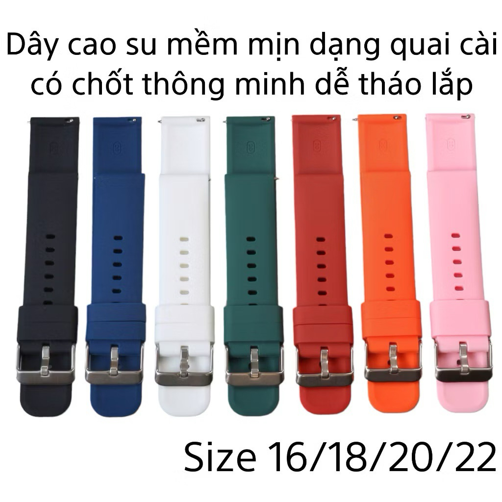 Dây đồng hồ cao su mềm mịn loại quai cài size 16/18/20/22 chốt thông minh
