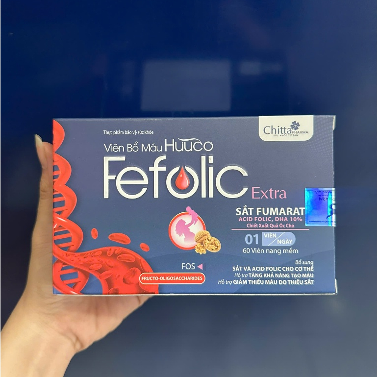 Thực phẩm bảo vệ sức khỏe Viên bổ máu Huuco Fefolic Extra hộp 60 viên
